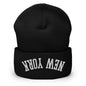 Upside Down New York Embroidered Knit Cuffed Beanie - Black