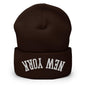 Upside Down New York Embroidered Knit Cuffed Beanie - Brown