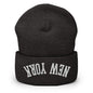 Upside Down New York Embroidered Knit Cuffed Beanie - Dark Grey