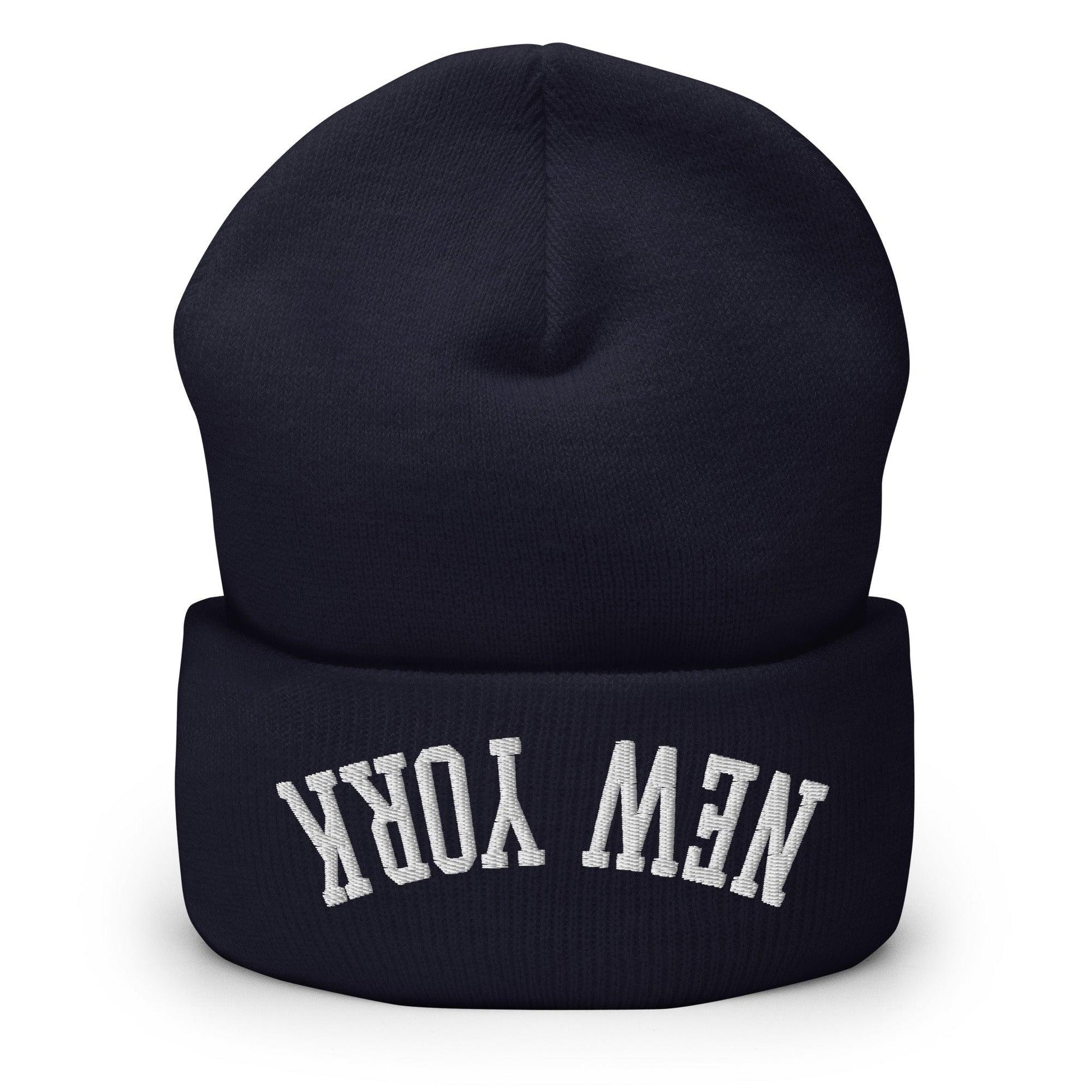 Upside Down New York Embroidered Knit Cuffed Beanie - Navy
