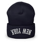 Upside Down New York Embroidered Knit Cuffed Beanie - Navy