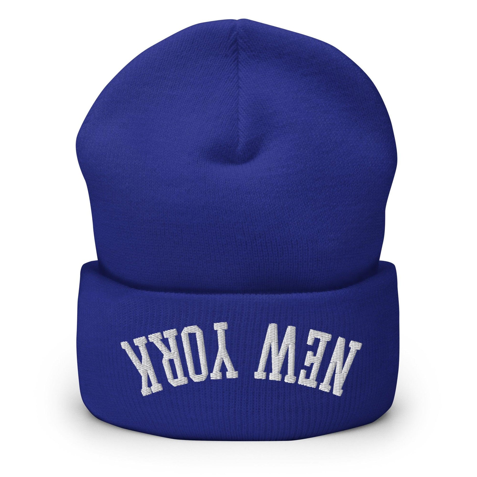 Upside Down New York Embroidered Knit Cuffed Beanie - Royal