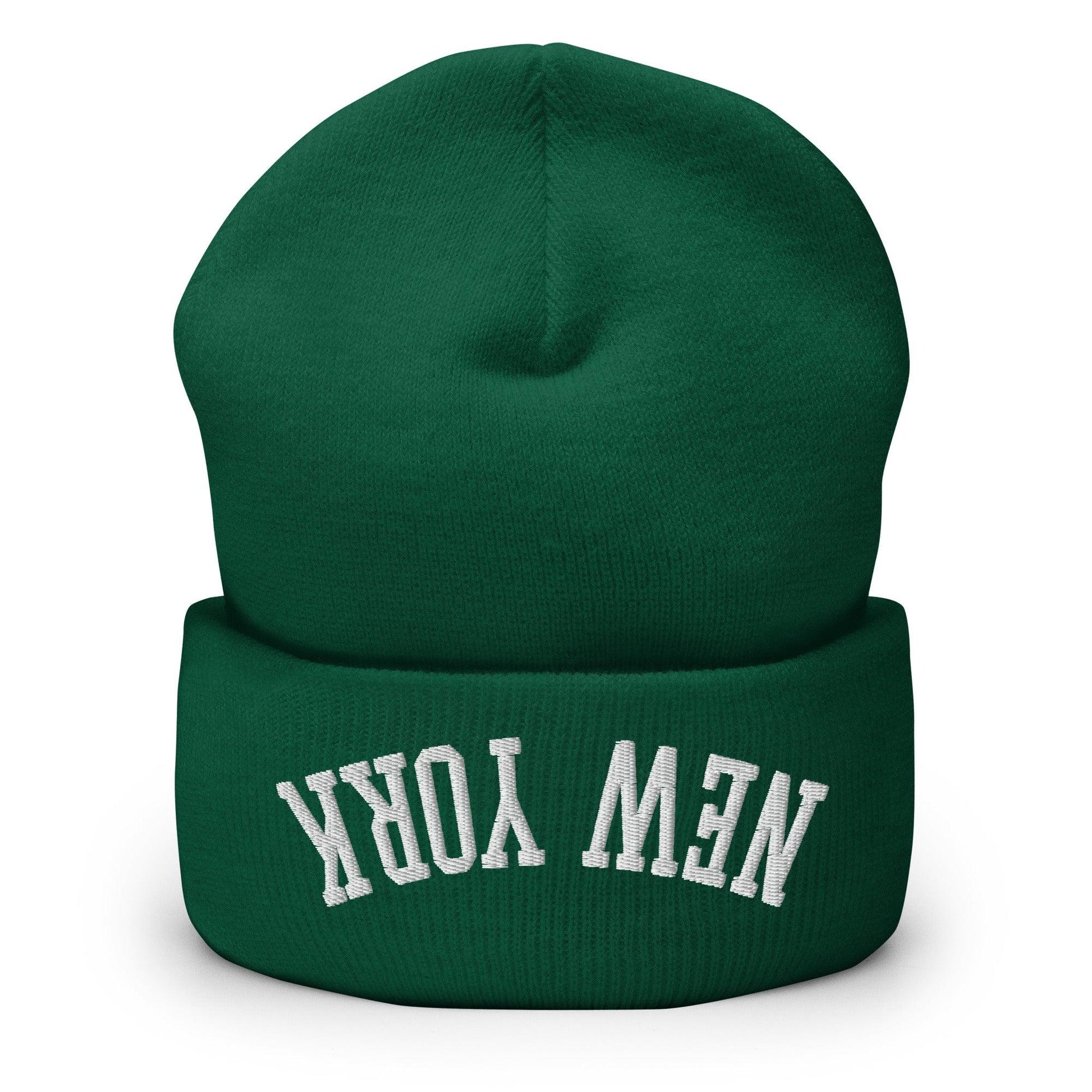 Upside Down New York Embroidered Knit Cuffed Beanie - Spruce