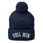 Upside Down New York Embroidered Knit Pom Beanie - Navy