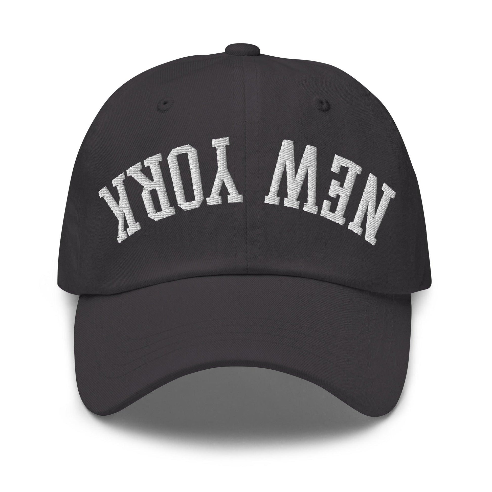 Upside Down New York Varsity Letterman Embroidered Dad Hat - Dark Grey