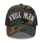 Upside Down New York Varsity Letterman Embroidered Dad Hat - Green Camo