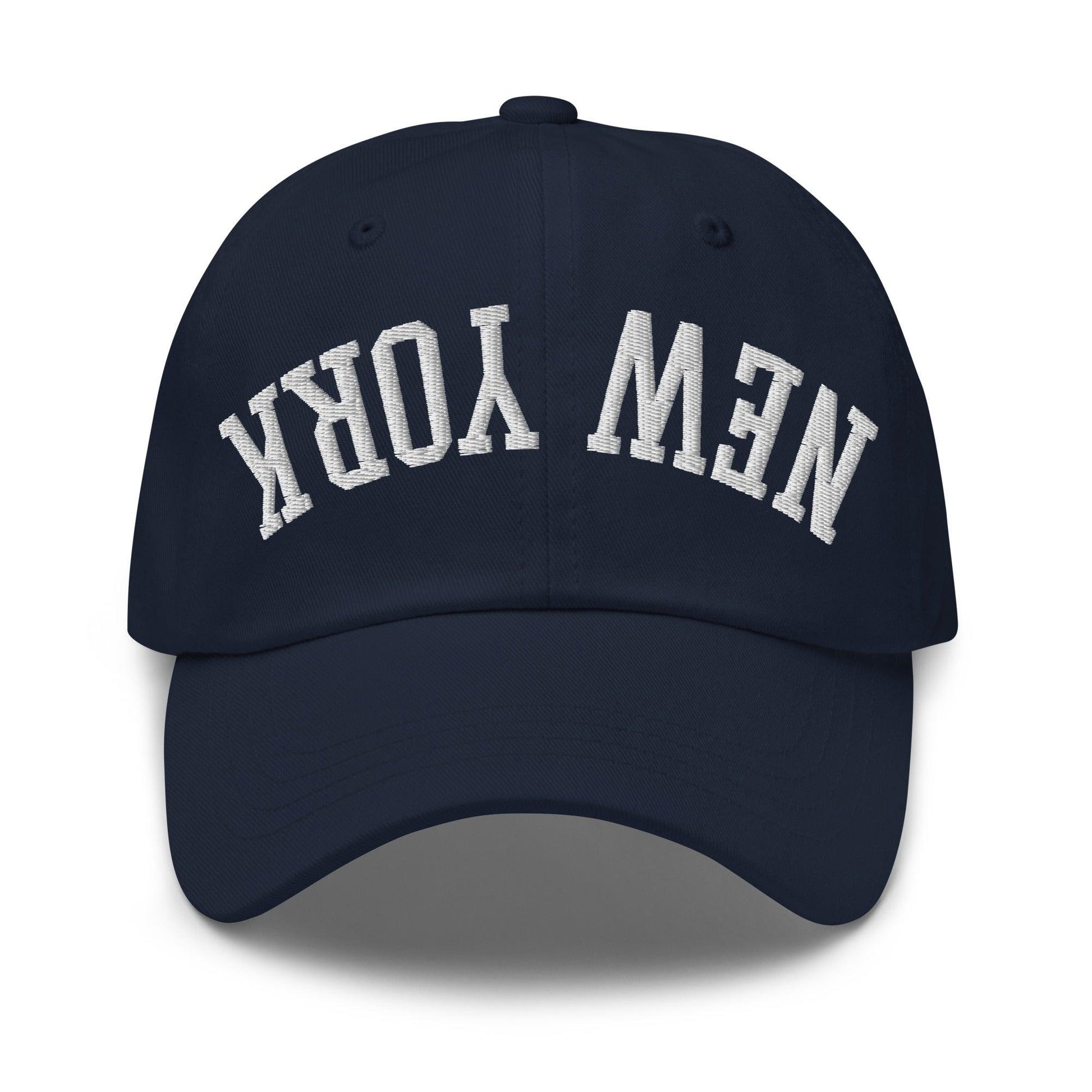 Upside Down New York Varsity Letterman Embroidered Dad Hat - Navy