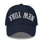 Upside Down New York Varsity Letterman Embroidered Dad Hat - Navy