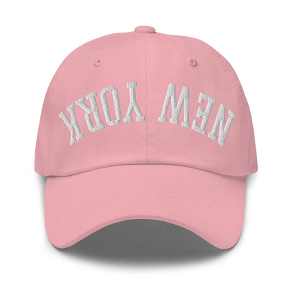 Upside Down New York Varsity Letterman Embroidered Dad Hat - Pink