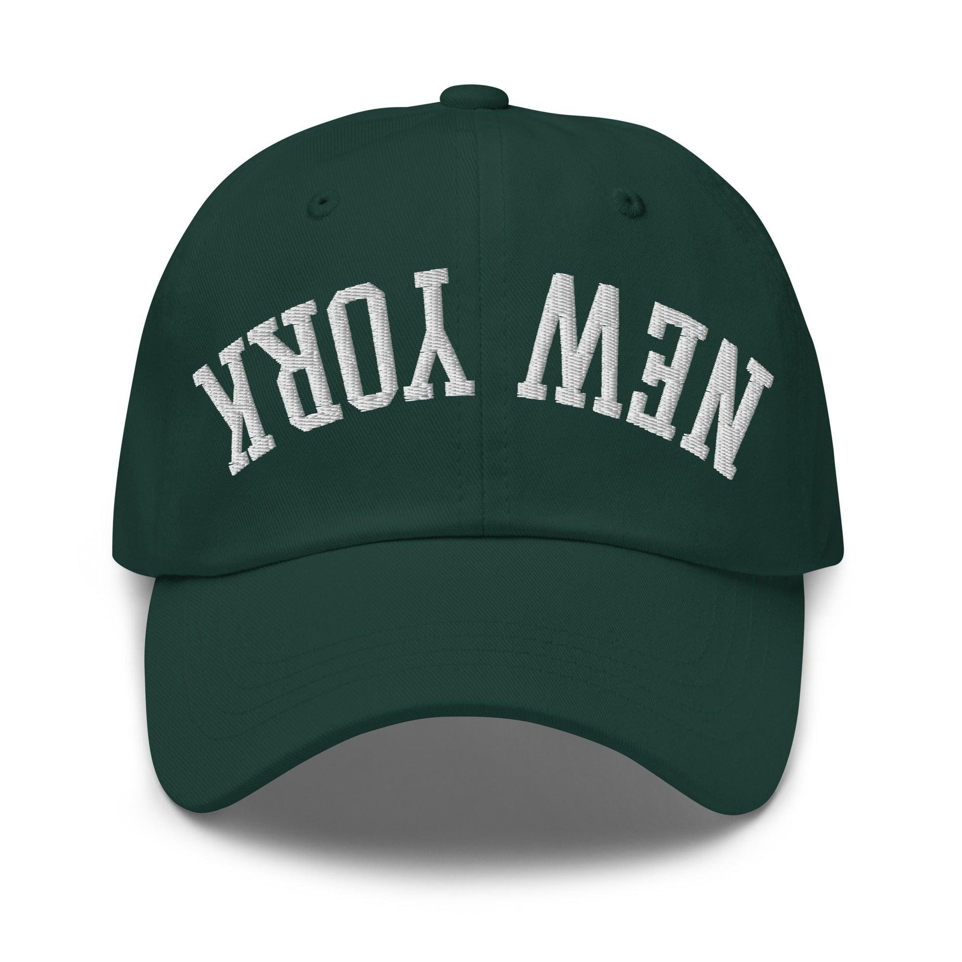 Upside Down New York Varsity Letterman Embroidered Dad Hat - Spruce