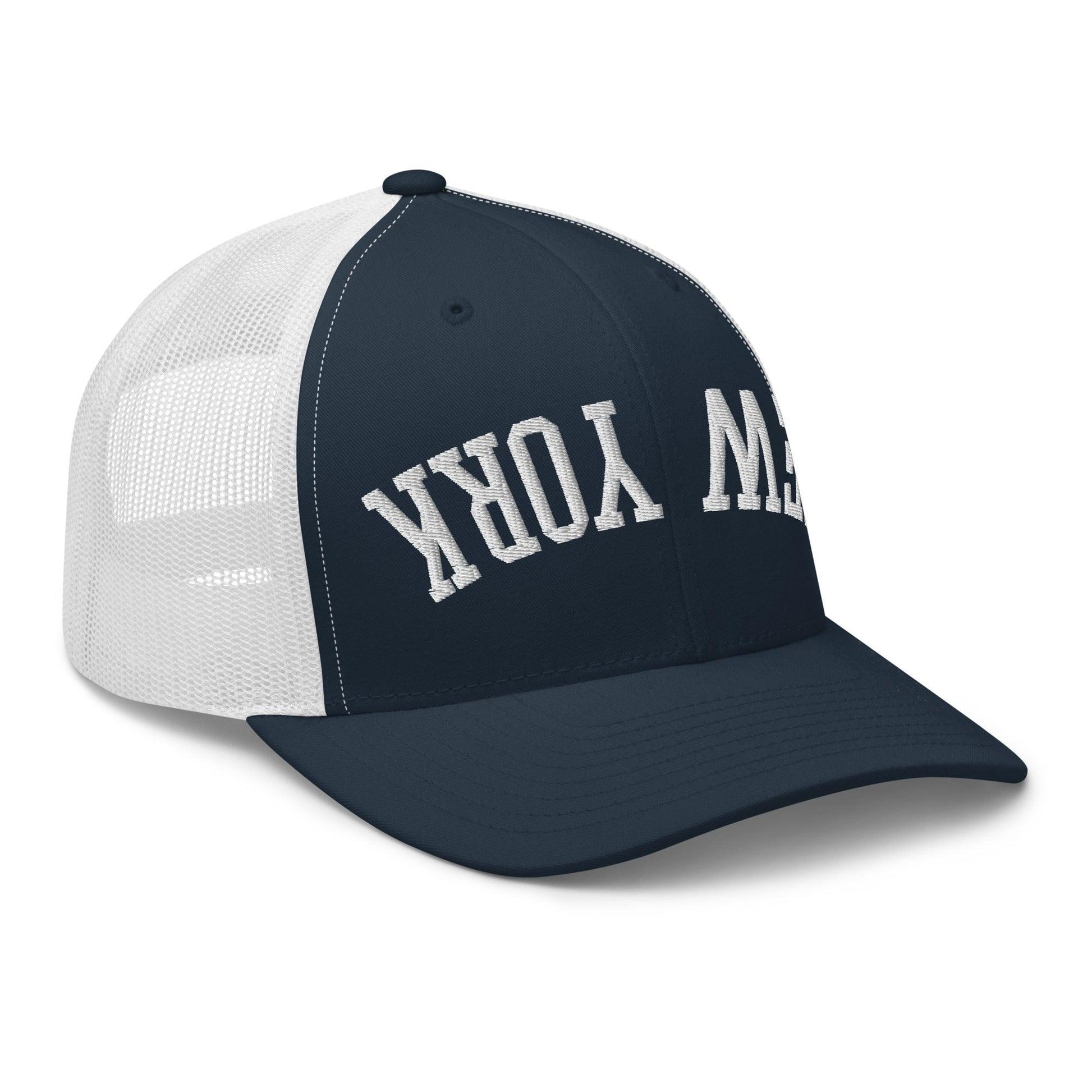 Upside Down New York Varsity Letterman Embroidered Mesh Trucker Hat