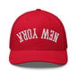 Upside Down New York Varsity Letterman Embroidered Mesh Trucker Hat - Red