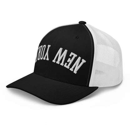Upside Down New York Varsity Letterman Embroidered Mesh Trucker Hat