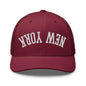 Upside Down New York Varsity Letterman Embroidered Mesh Trucker Hat - Cranberry