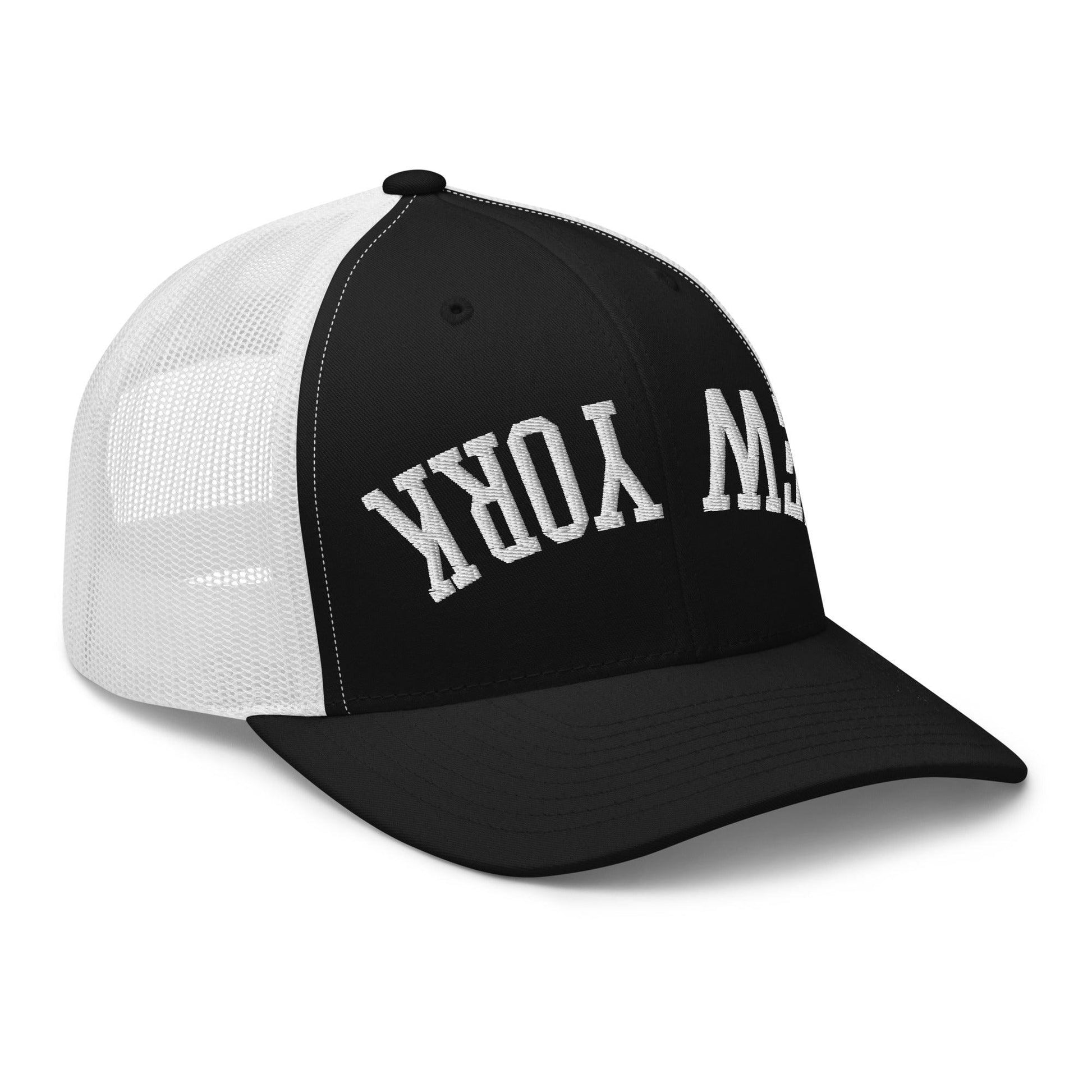 Upside Down New York Varsity Letterman Embroidered Mesh Trucker Hat