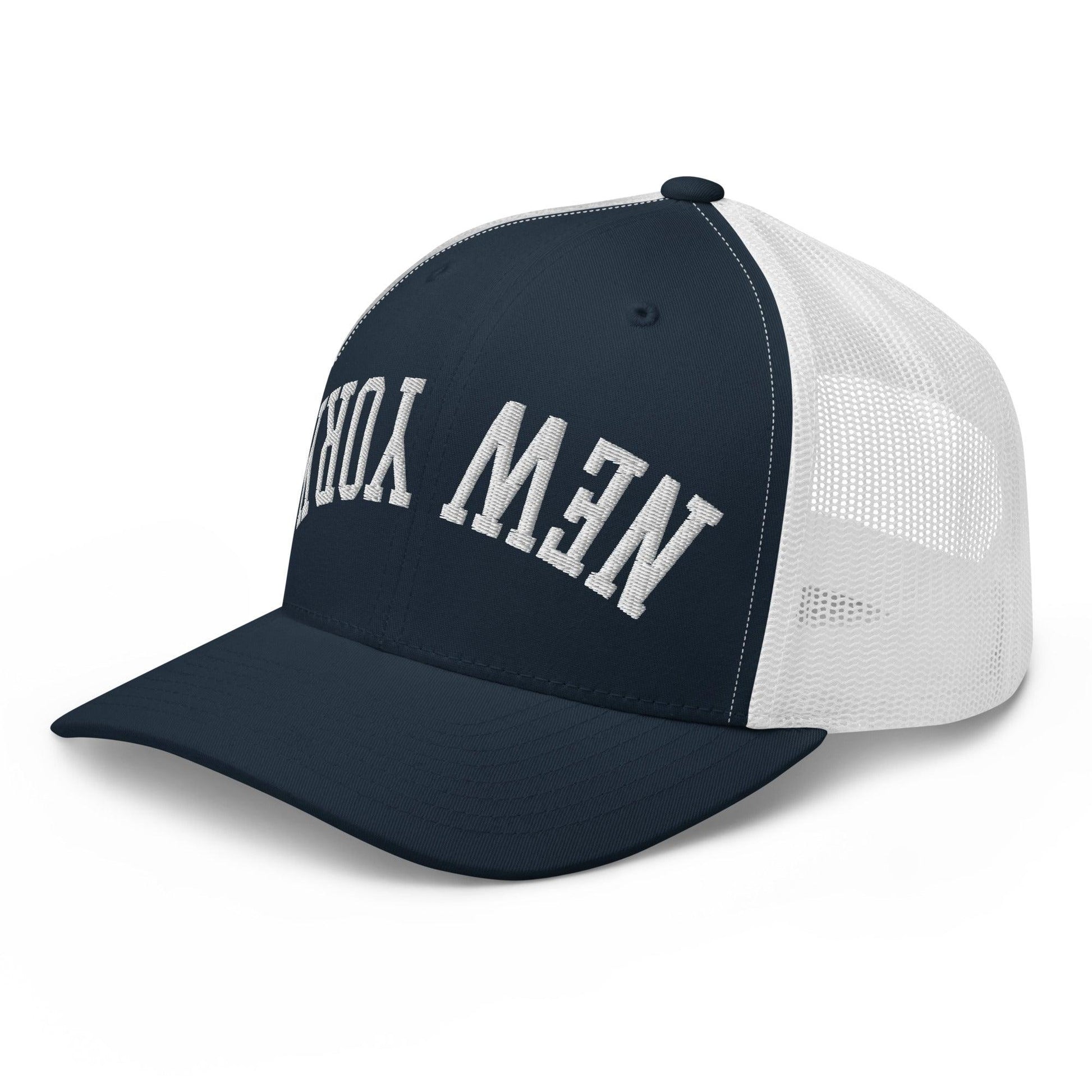 Upside Down New York Varsity Letterman Embroidered Mesh Trucker Hat