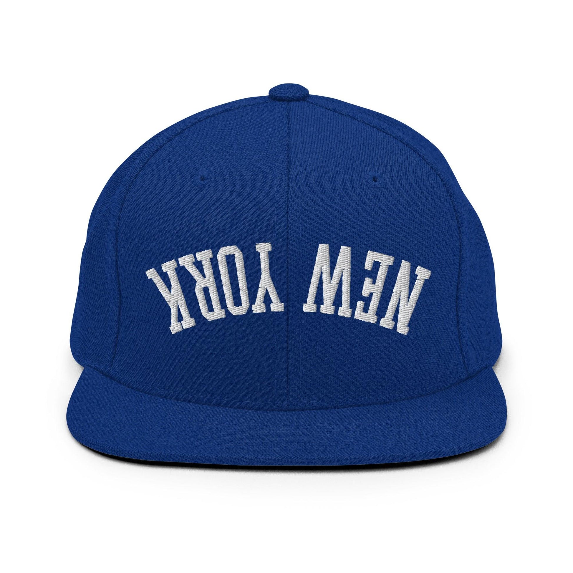 Upside Down New York Varsity Letterman Flat Bill Brim Snapback Hat - Royal Blue