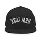 Upside Down New York Varsity Letterman Flat Bill Brim Snapback Hat - Black