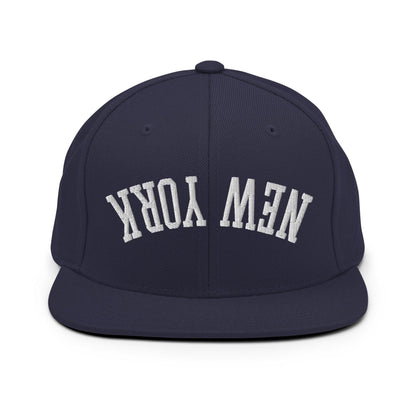 Upside Down New York Varsity Letterman Flat Bill Brim Snapback Hat - Navy