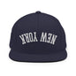Upside Down New York Varsity Letterman Flat Bill Brim Snapback Hat - Navy