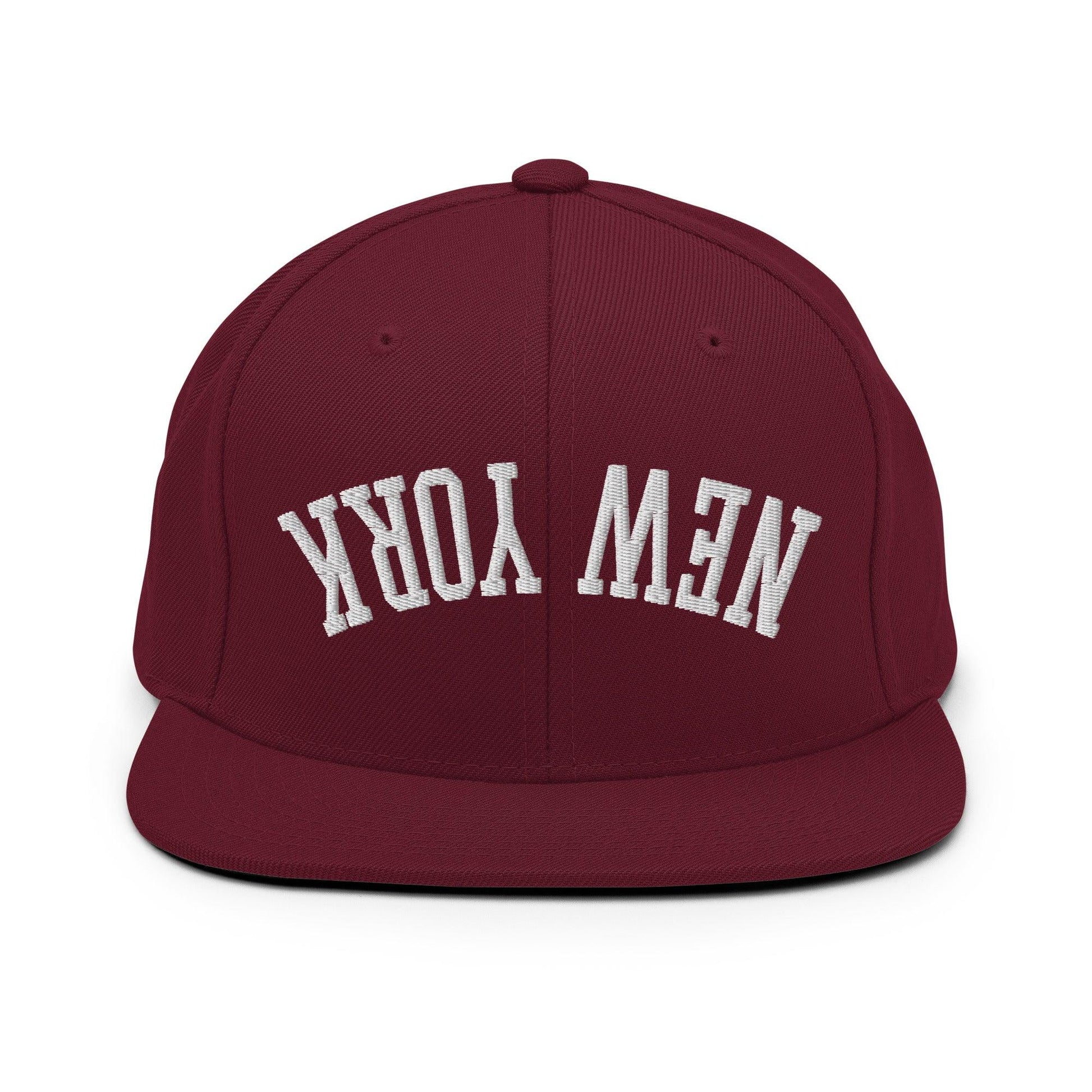 Upside Down New York Varsity Letterman Flat Bill Brim Snapback Hat - Maroon