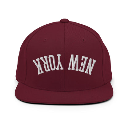 Upside Down New York Varsity Letterman Flat Bill Brim Snapback Hat - Maroon