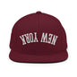 Upside Down New York Varsity Letterman Flat Bill Brim Snapback Hat - Maroon