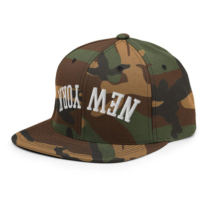Upside Down New York Varsity Letterman Flat Bill Brim Snapback Hat