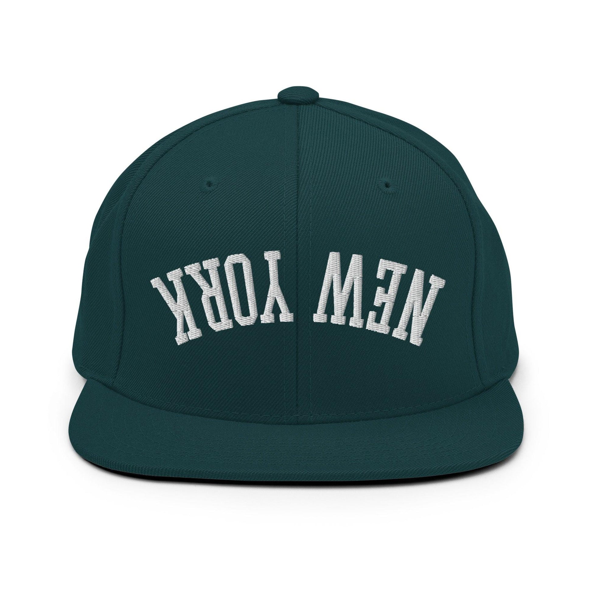 Upside Down New York Varsity Letterman Flat Bill Brim Snapback Hat - Spruce