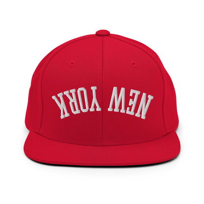 Upside Down New York Varsity Letterman Flat Bill Brim Snapback Hat - Red