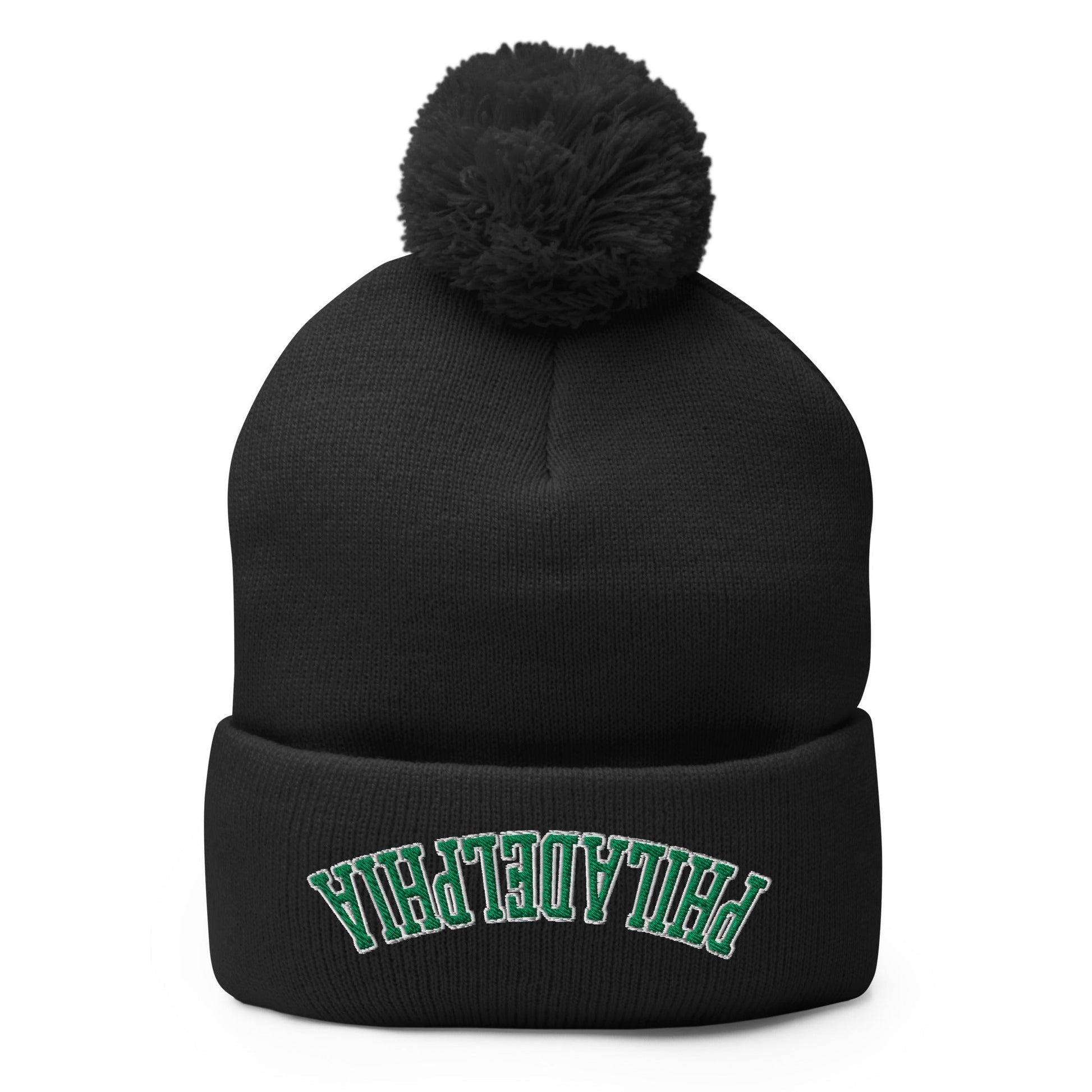 Upside Down Philadelphia Football Embroidered Pom Knit Beanie