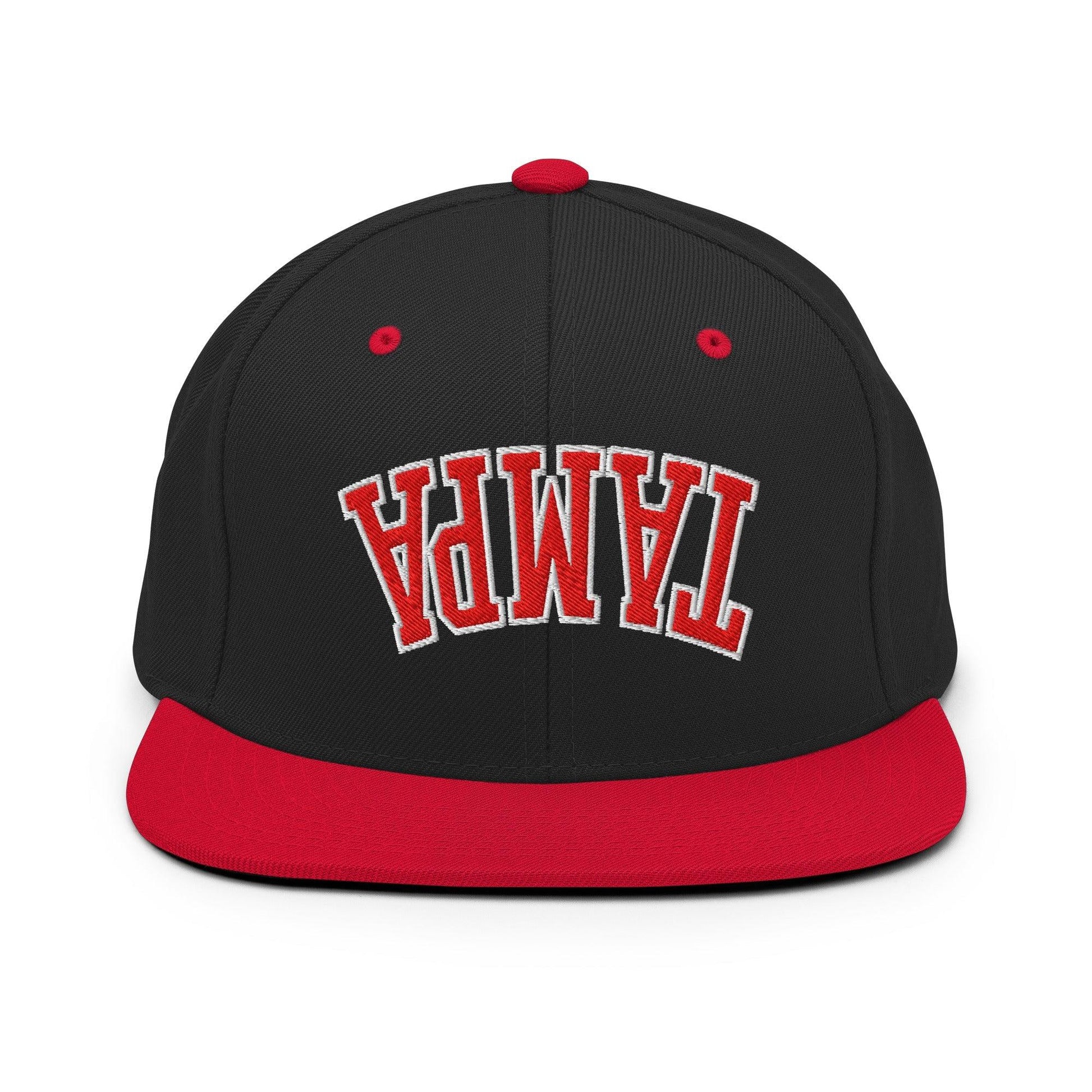 Upside Down Tampa Football Embroidered Flat Bill Brim Snapback Hat - Black/ Red