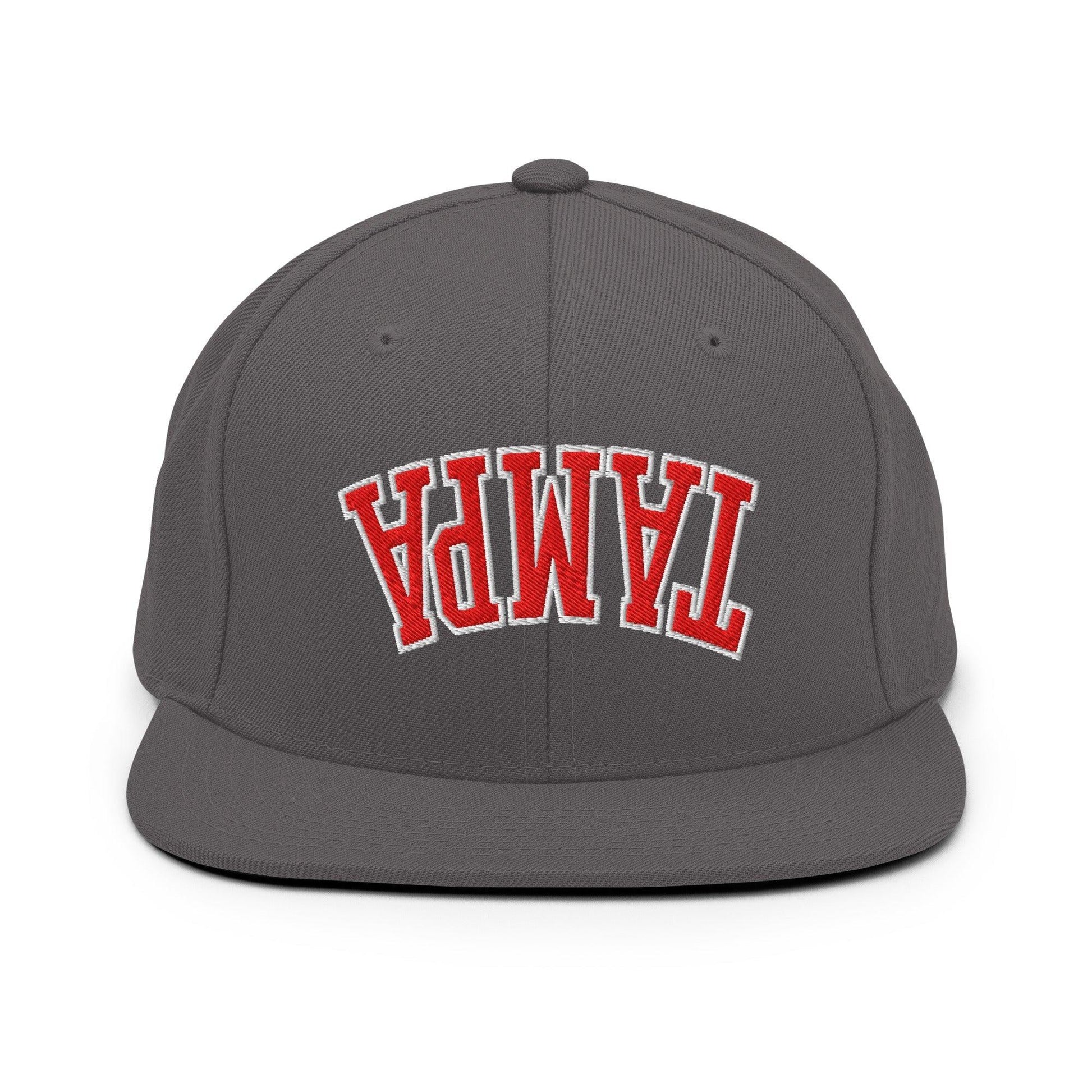 Upside Down Tampa Football Embroidered Flat Bill Brim Snapback Hat - Dark Grey