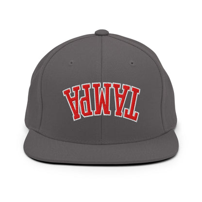 Upside Down Tampa Football Embroidered Flat Bill Brim Snapback Hat - Dark Grey