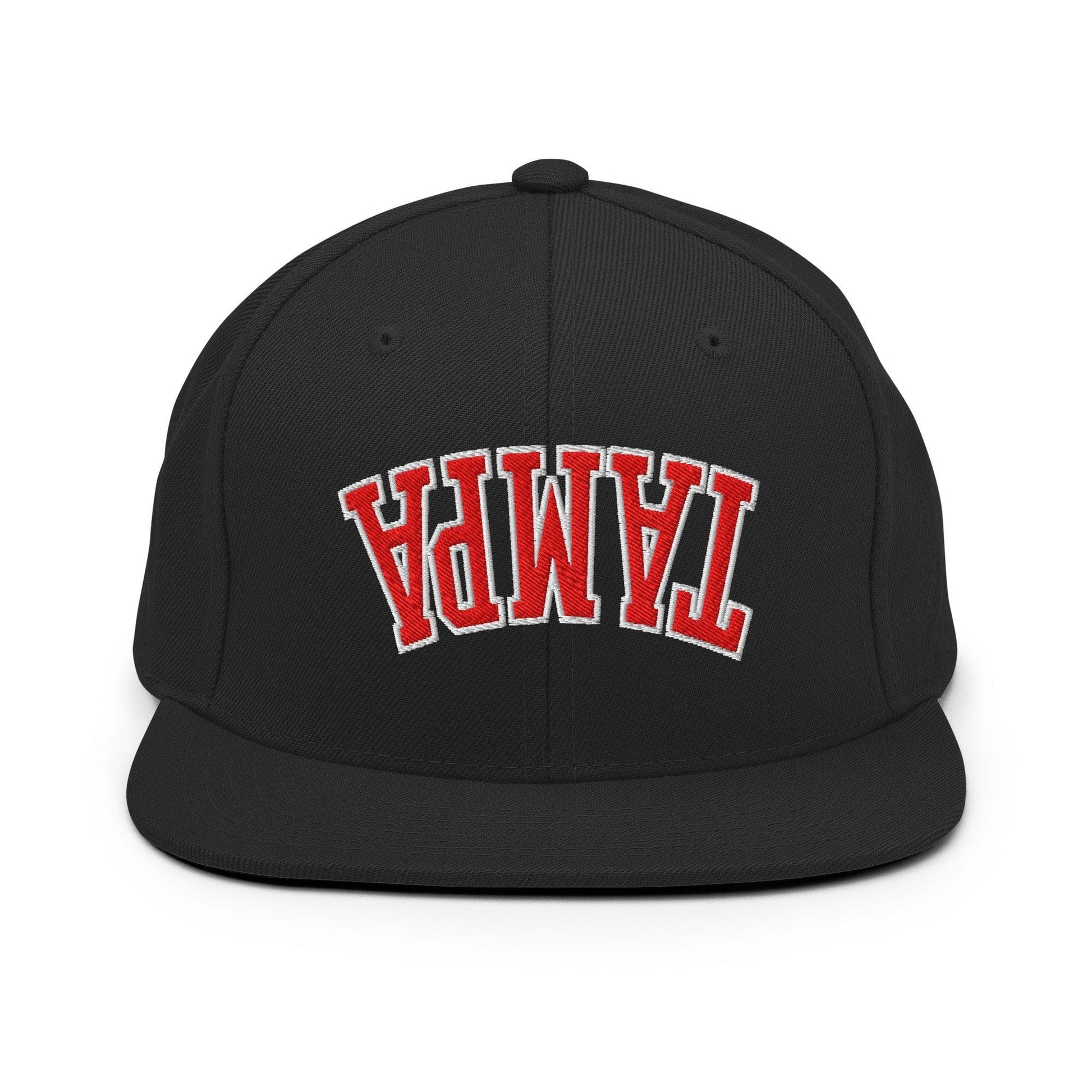 Upside Down Tampa Football Embroidered Flat Bill Brim Snapback Hat - Black