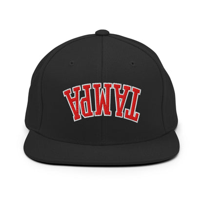 Upside Down Tampa Football Embroidered Flat Bill Brim Snapback Hat - Black