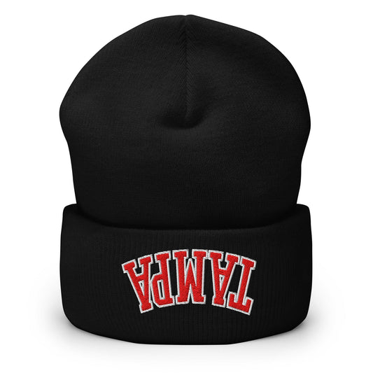 Upside Down Tampa Football Embroidered Knit Cuffed Beanie - Black