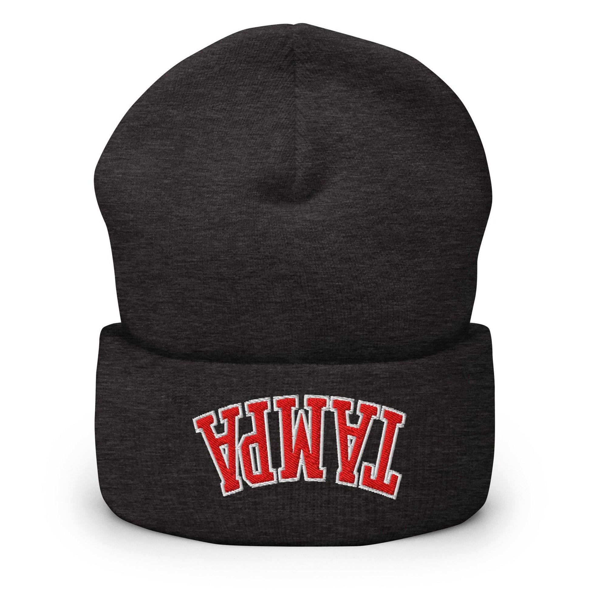 Upside Down Tampa Football Embroidered Knit Cuffed Beanie - Dark Grey