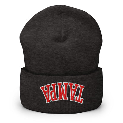 Upside Down Tampa Football Embroidered Knit Cuffed Beanie - Dark Grey