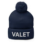Navy blue Valet Uniform Embroidered Knit Pom Pom Beanie with pompom