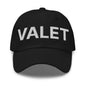 Black valet uniform work embroidered dad hat with VALET embroidery