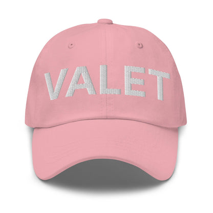 Pink valet uniform work embroidered dad hat with VALET embroidery for professional attire