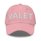 Pink valet uniform work embroidered dad hat with VALET embroidery for professional attire