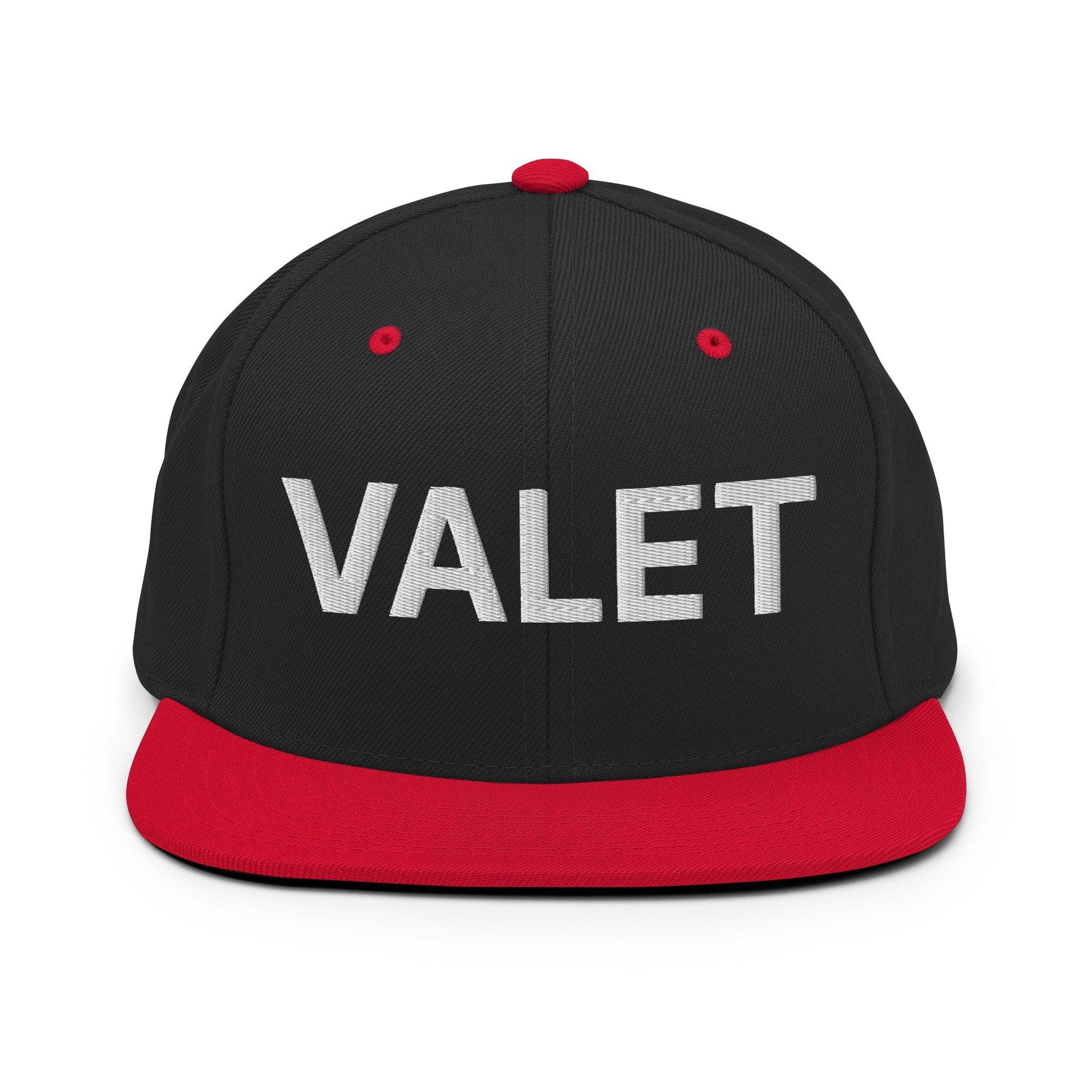 Black and red valet uniform work embroidered flat brim snapback hat for professionals