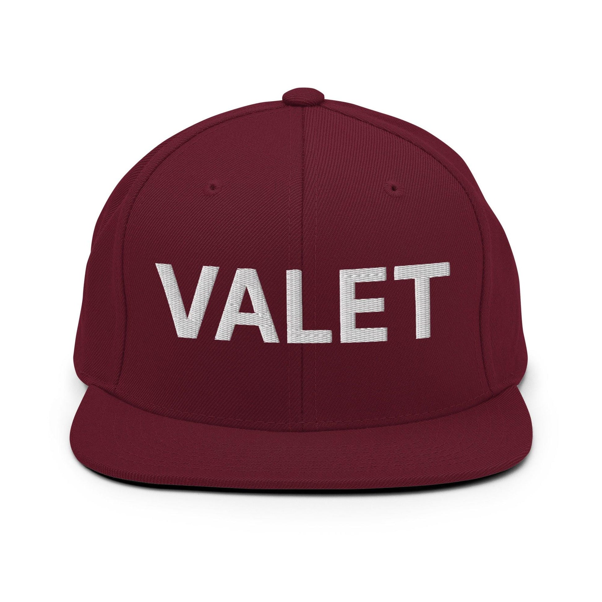 Maroon valet uniform work embroidered flat brim snapback hat for professional attire