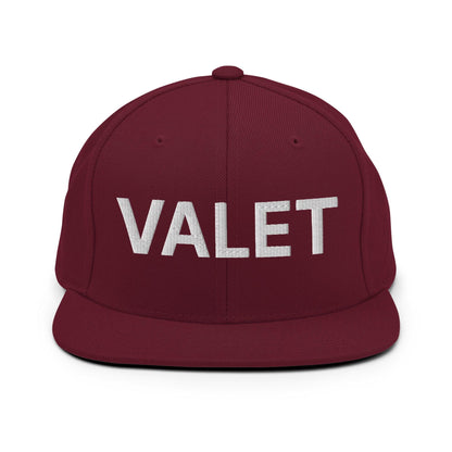 Maroon valet uniform work embroidered flat brim snapback hat for professional attire