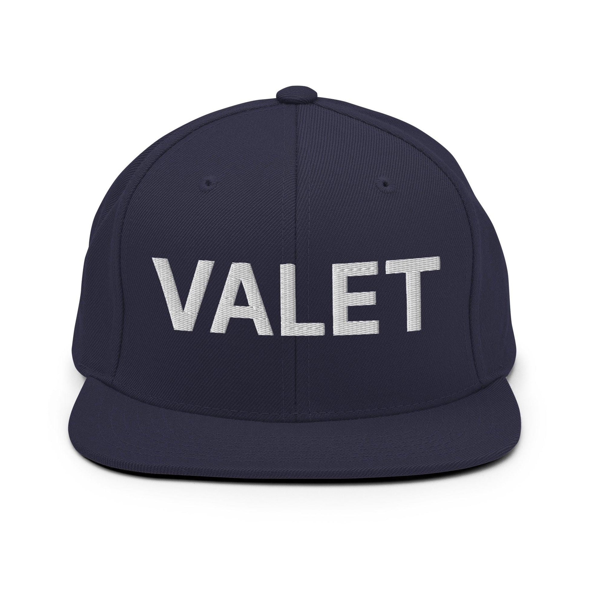 Navy blue valet uniform work embroidered flat brim snapback hat for professional attire