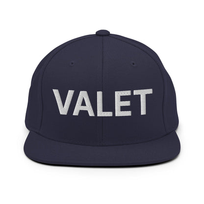 Navy blue valet uniform work embroidered flat brim snapback hat for professional attire