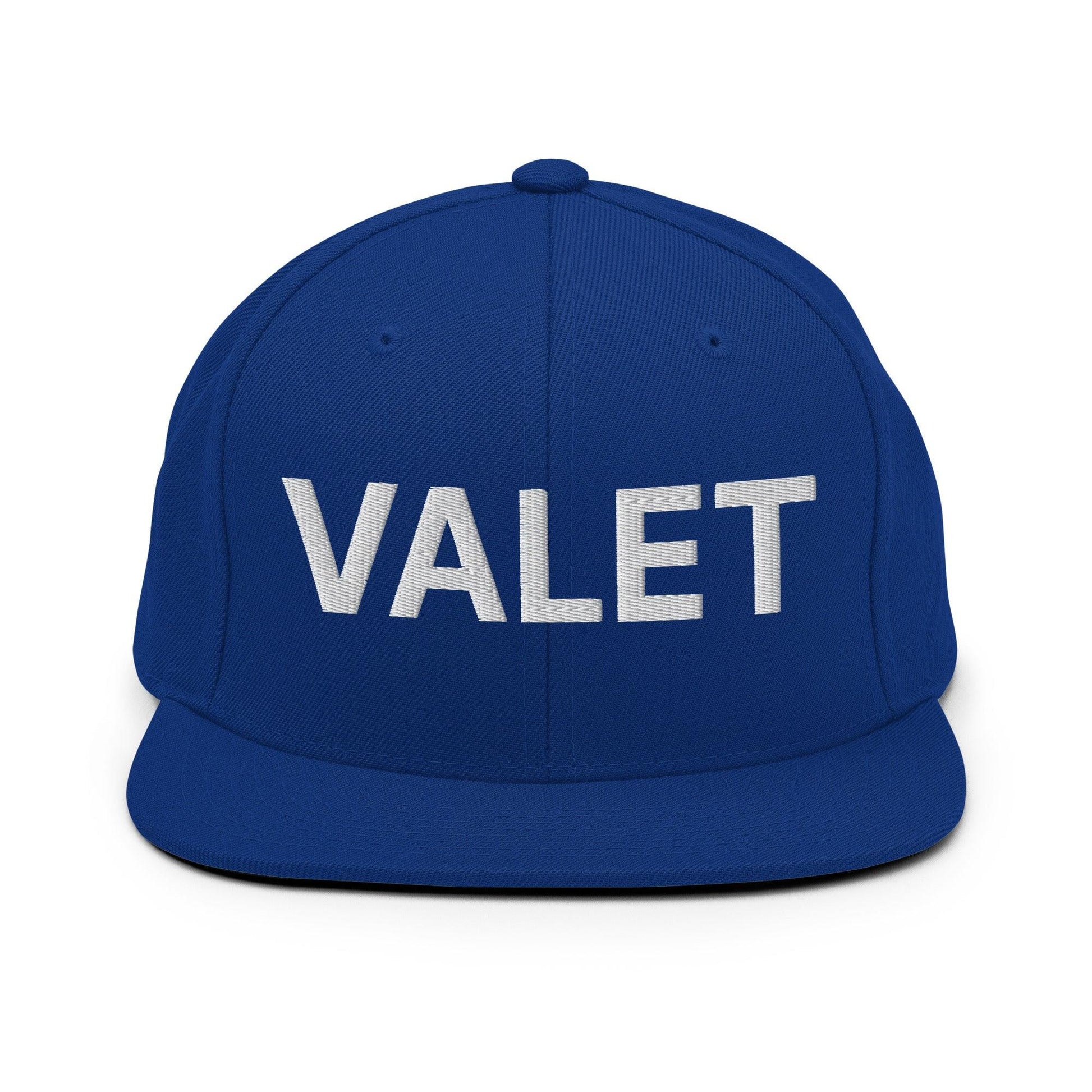 Blue valet uniform work embroidered flat brim snapback hat for professional attire