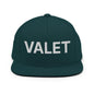 Green valet uniform work embroidered flat brim snapback hat with VALET text